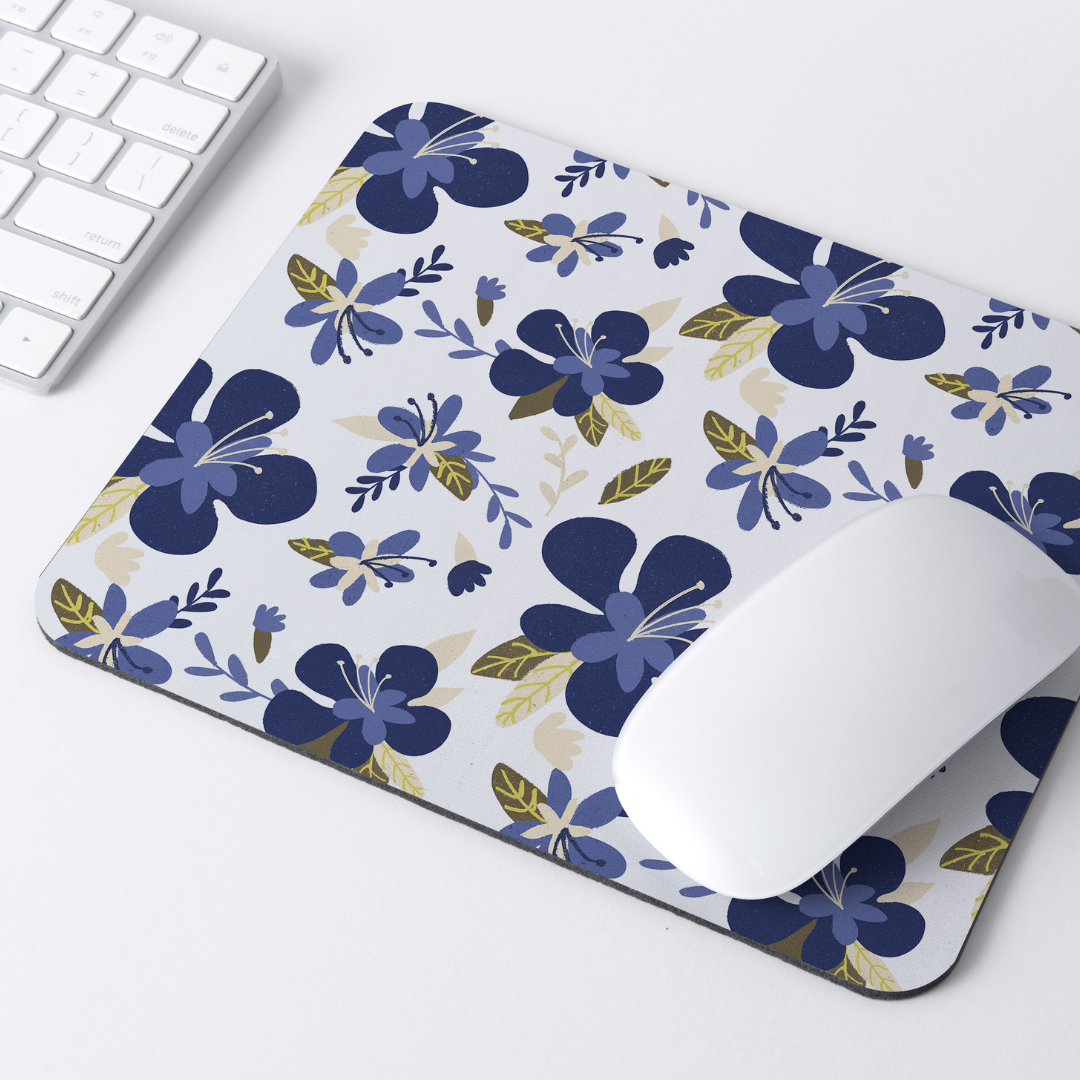 Mouse Pad Patrón Floral Azul